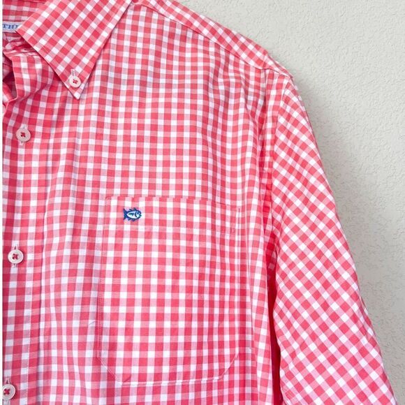 Southern Tide Men's Pink White Checkered Gingham Button Down Size Large - Picture 3 of 6